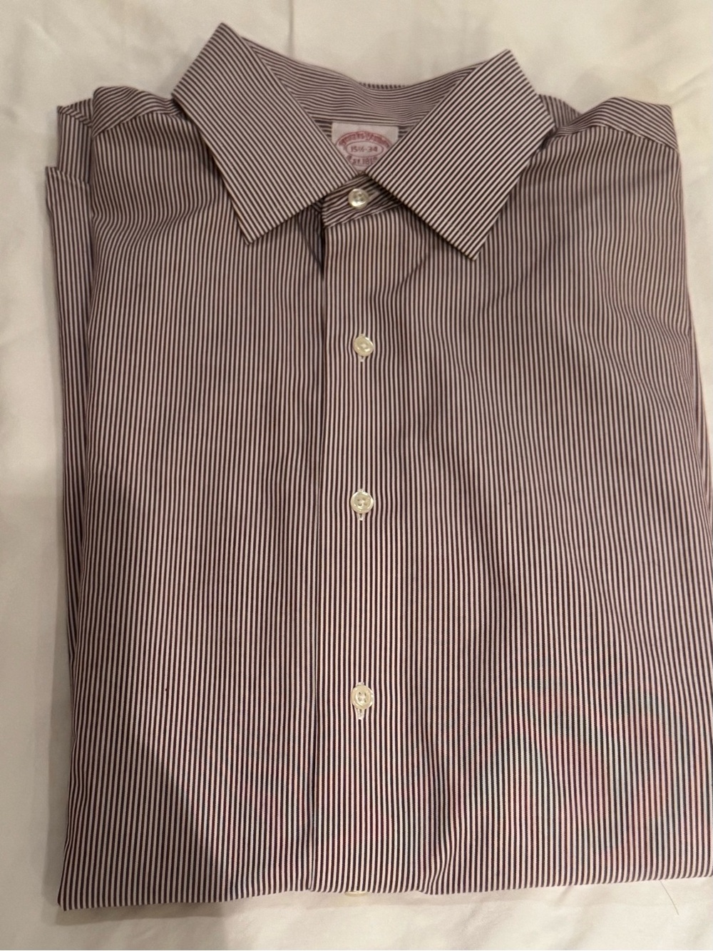 Brooks Brothers Non-Iron Burgundy and White Pinstripe Dress Shirt